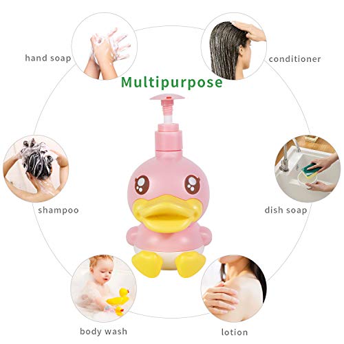 PURITY BABE Cute Soap Dispenser for Kids Gift,Bathroom Kitchen Countertop Vanity Top Dispenser fit Body Lotion Shampoo Shower Hand Sanitizer Animal Pink B Duck Themed Soap Bottle with Pump Bath Accessories - Image 4