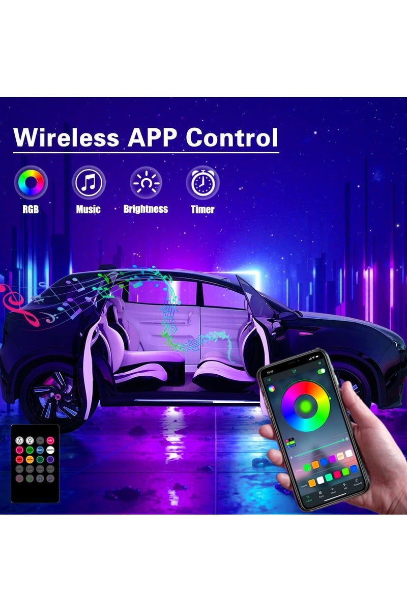 كي واي دي مصابيح داخلية في السيارة مع APP اللاسلكية والتحكم عن بعد، RGB 2 في 1 عدة الإضاءة المحيطة مع (110 سم +35 سم) الألياف البصرية، 16 الألوان أضواء سيارة نيون، مزامنة مع الموسيقى - Image 2