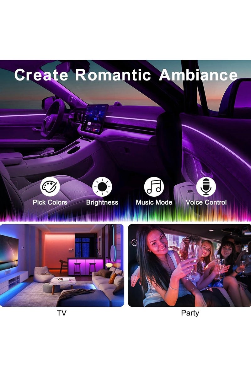 كي واي دي مصابيح داخلية في السيارة مع APP اللاسلكية والتحكم عن بعد، RGB 2 في 1 عدة الإضاءة المحيطة مع (110 سم +35 سم) الألياف البصرية، 16 الألوان أضواء سيارة نيون، مزامنة مع الموسيقى - Image 3