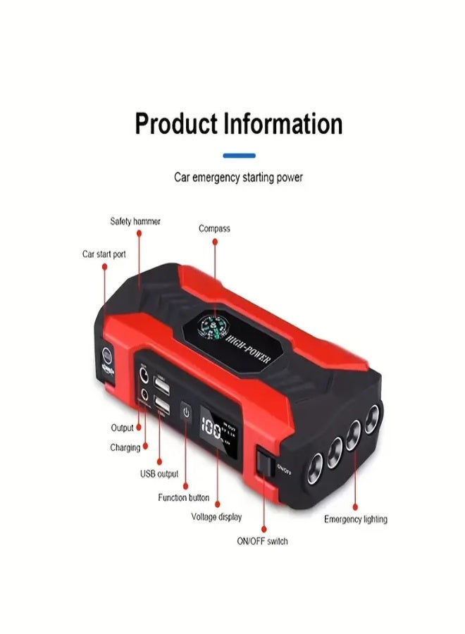 ارواق جهاز بدء تشغيل السيارة، بطارية 28000 مللي أمبير/ساعة، مقاومة للماء، جهاز بدء تشغيل محمول بقوة 200 واط، 12 فولت/1 أمبير، إضاءة LED - Image 5