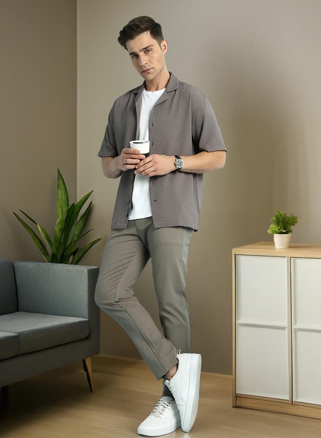 Dennis Lingo Men's Dark Grey Cotton Blend Textured Relaxed Shirt  - Image 1