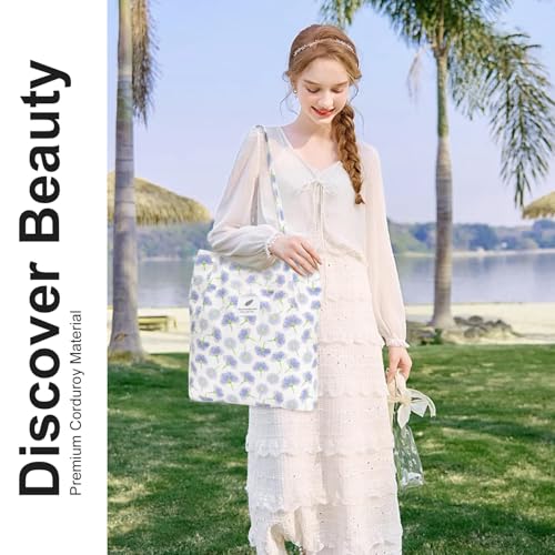 Street27 Womens Korean Canvas Corduroy Tote Bag Casual Work Shoulder Handbags|Multi-Purpose Bag |Sturdy Canvas Bag With Large Capacity|Shopping Bag For Office, College & Daily Use (Purple Flower) - Image 2