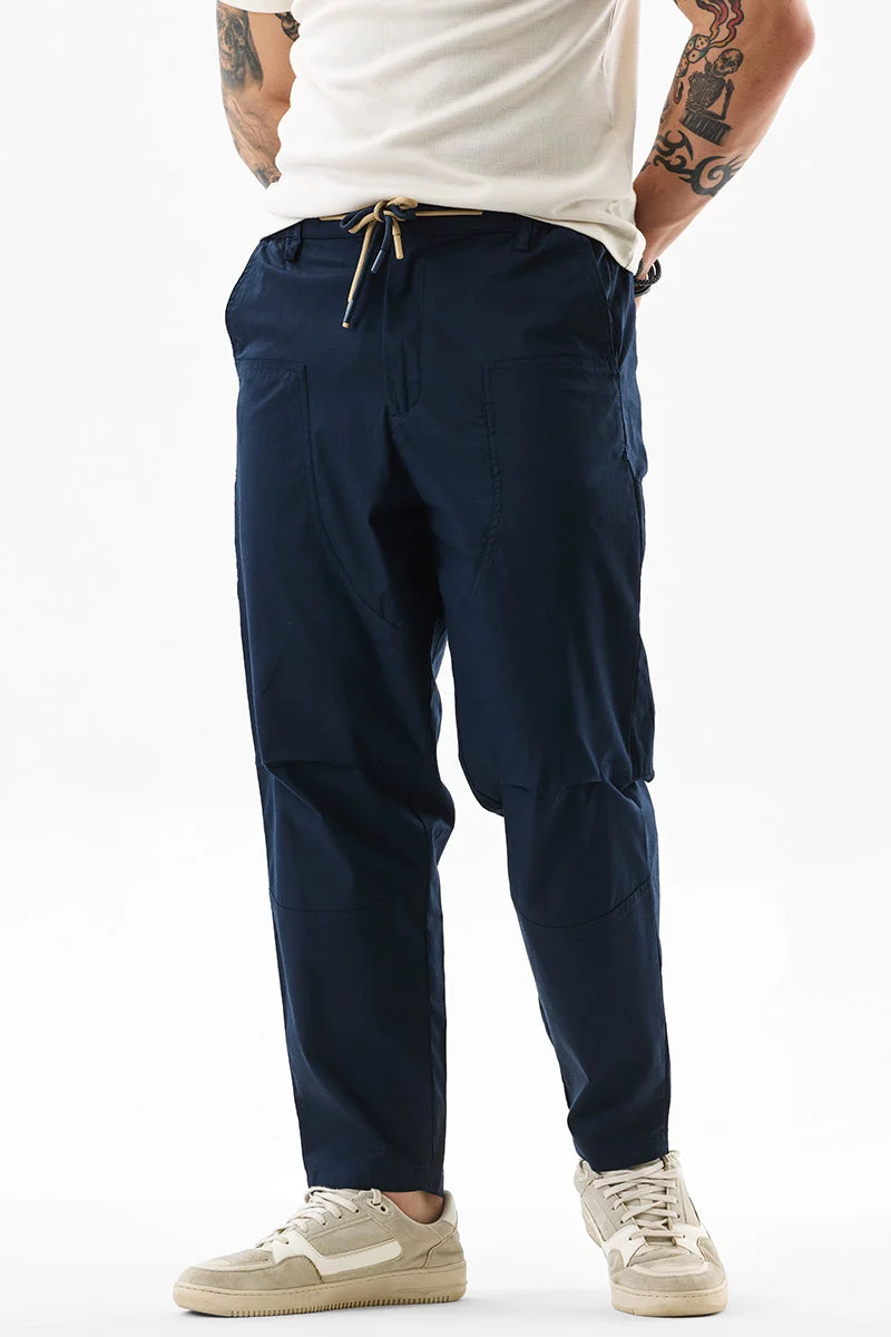 SNITCH Navy Blue Solid Relaxed Casual Cargo