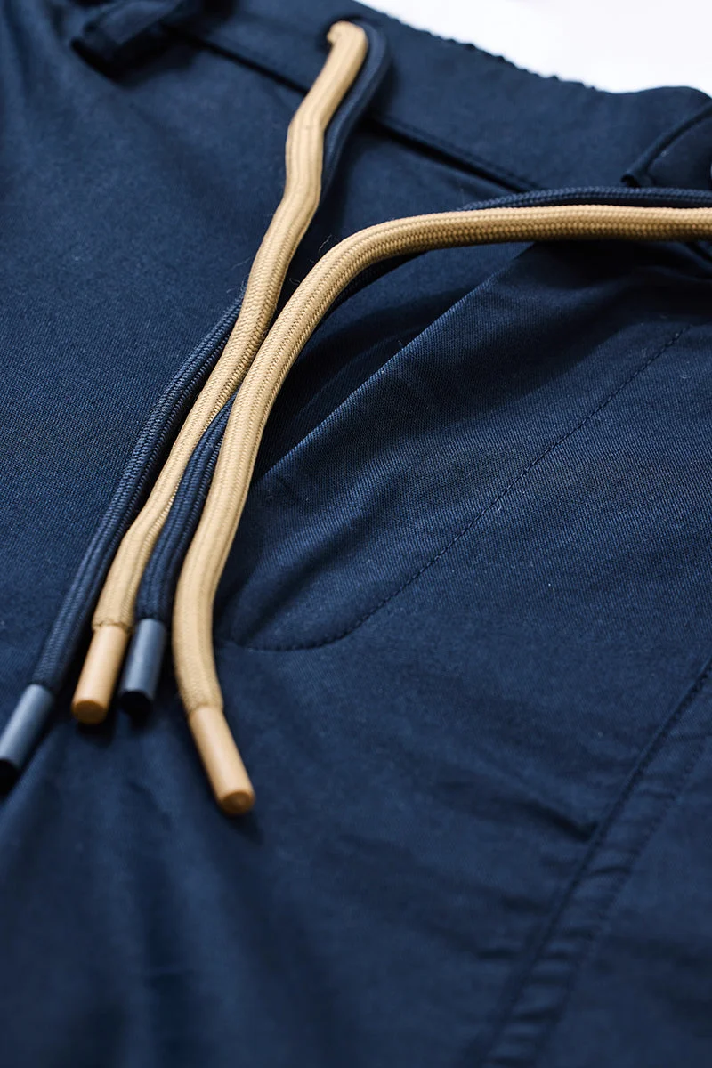 SNITCH Navy Blue Solid Relaxed Casual Cargo