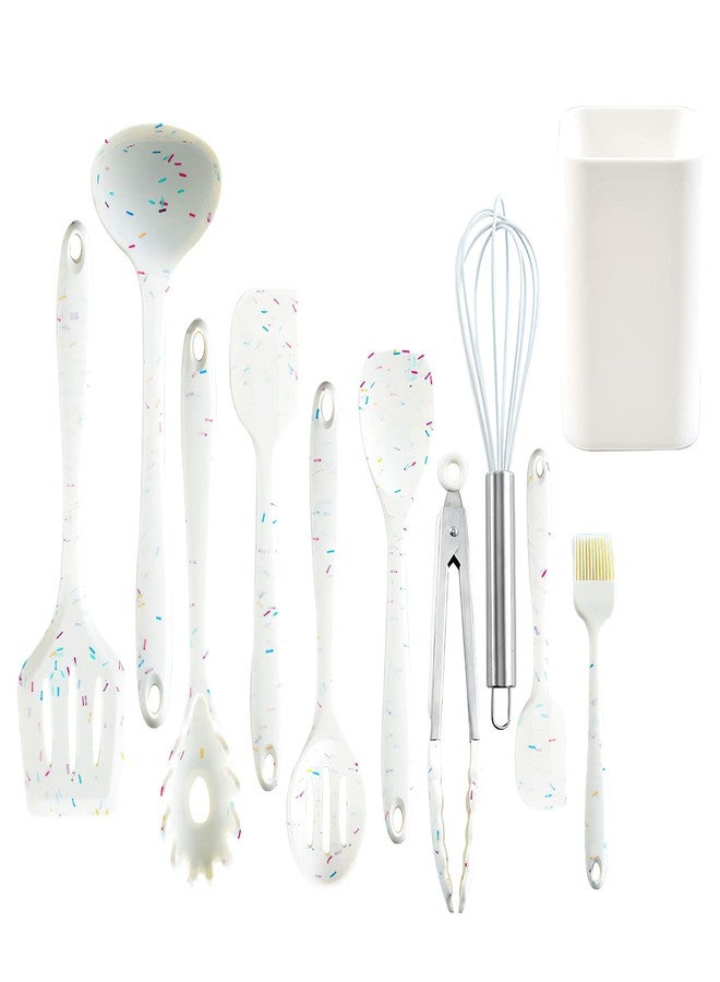Aeelue 11 Pcs Silicone Cooking Utensils Kitchen Utensil Set,Turner,Tongs,Spatula,Spoon,Brush,Egg Beater. Colorful Silicone Kitchen Gadgets Tools Set for Nonstick Cookware (Colored dots) - Image 1