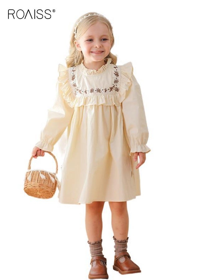 رويس فستان ريترو للفتيات، فستان بأكمام طويلة على شكل حرف A مع ياقة قائمة، فستان قطني للربيع والخريف، فستان تنكري للفتيات الصغيرات، مناسب للارتداء اليومي والأنشطة الخارجية - Image 1