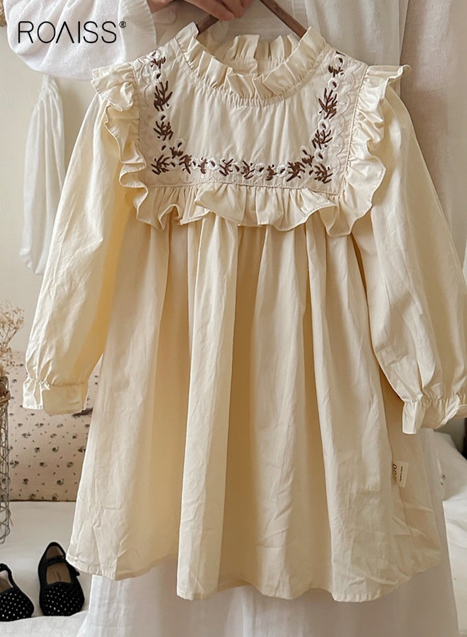 رويس فستان ريترو للفتيات، فستان بأكمام طويلة على شكل حرف A مع ياقة قائمة، فستان قطني للربيع والخريف، فستان تنكري للفتيات الصغيرات، مناسب للارتداء اليومي والأنشطة الخارجية - Image 3