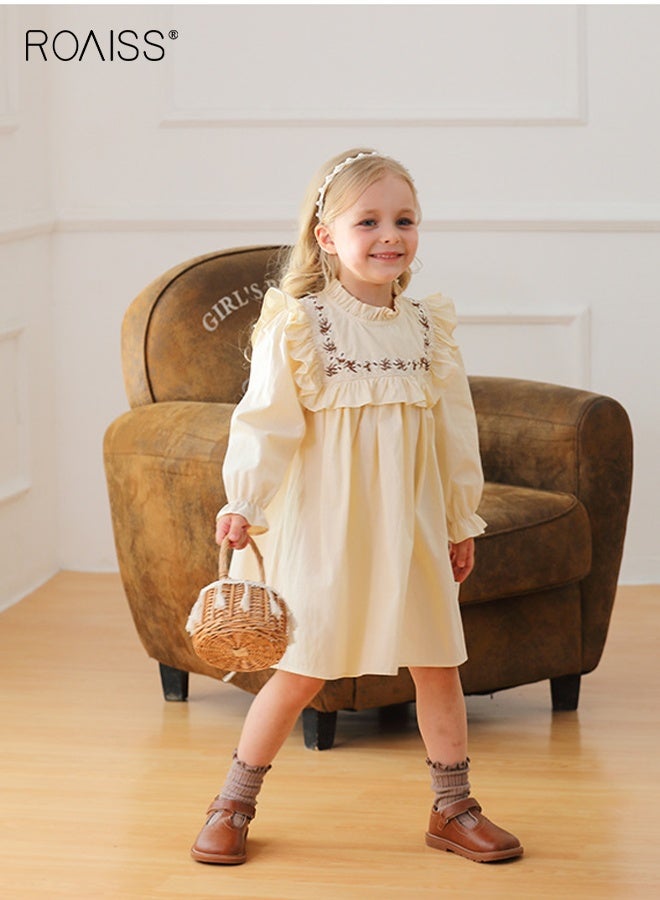 رويس فستان ريترو للفتيات، فستان بأكمام طويلة على شكل حرف A مع ياقة قائمة، فستان قطني للربيع والخريف، فستان تنكري للفتيات الصغيرات، مناسب للارتداء اليومي والأنشطة الخارجية - Image 5