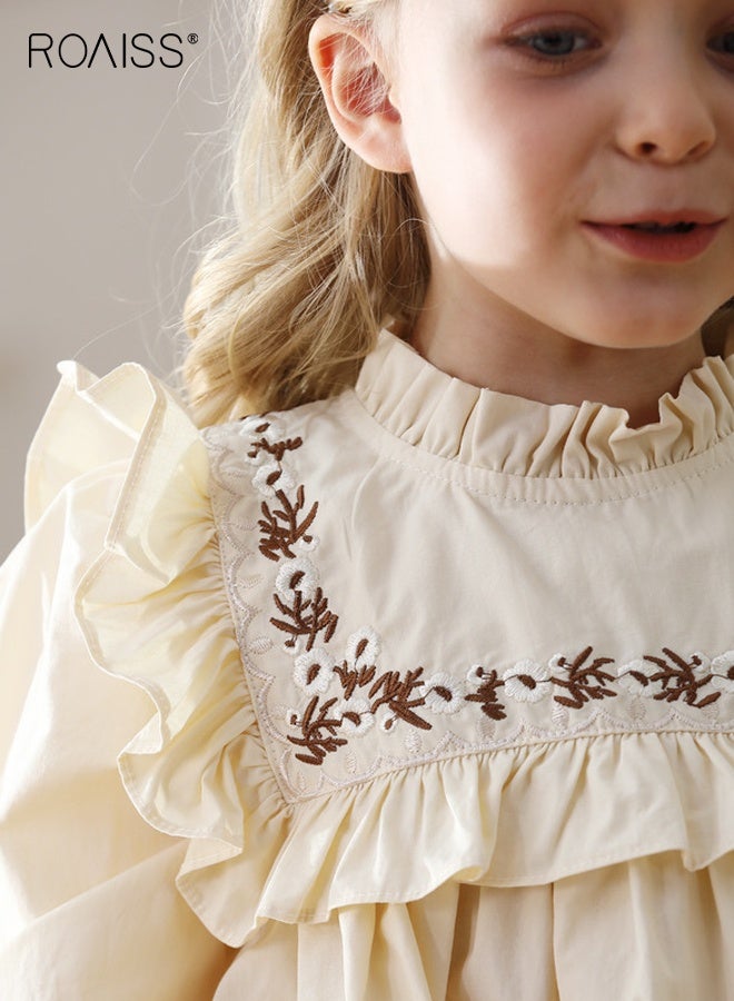 رويس فستان ريترو للفتيات، فستان بأكمام طويلة على شكل حرف A مع ياقة قائمة، فستان قطني للربيع والخريف، فستان تنكري للفتيات الصغيرات، مناسب للارتداء اليومي والأنشطة الخارجية - Image 4