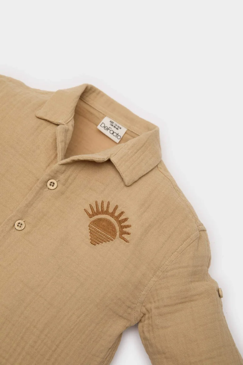 DeFacto Baby Boy Crew Neck Embroidered Muslin Shirt