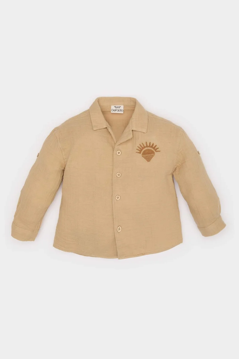 DeFacto Baby Boy Crew Neck Embroidered Muslin Shirt