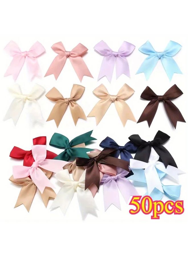 50pcs Wine Red Satin Ribbon Bows For DIY Crafts Wedding Birthday Decorations - Image 2