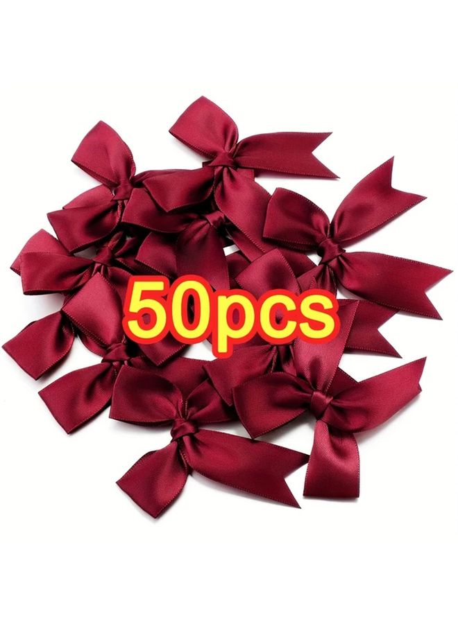 50pcs Wine Red Satin Ribbon Bows For DIY Crafts Wedding Birthday Decorations - Image 1