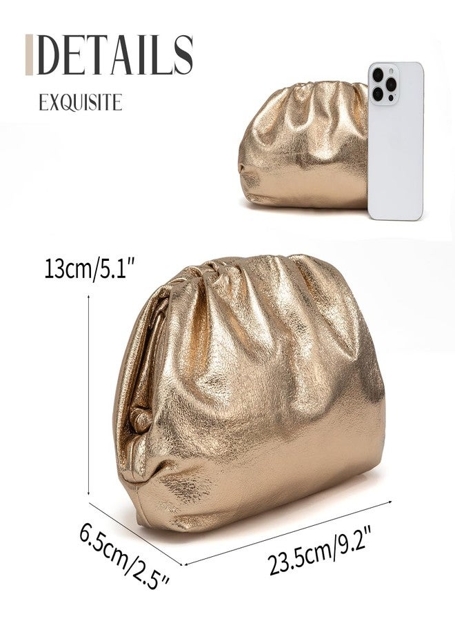 PHILOMENA Dressy Vegan Leather Clutch Purse for Women, Soft Pleated PU Evening Bag Dumpling Pouch for Weddings Proms (Gold) - Image 5