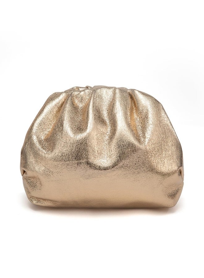 PHILOMENA Dressy Vegan Leather Clutch Purse for Women, Soft Pleated PU Evening Bag Dumpling Pouch for Weddings Proms (Gold) - Image 1