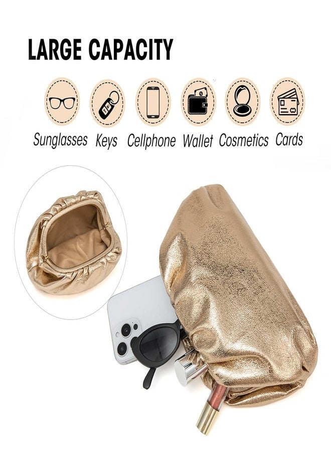 PHILOMENA Dressy Vegan Leather Clutch Purse for Women, Soft Pleated PU Evening Bag Dumpling Pouch for Weddings Proms (Gold) - Image 4