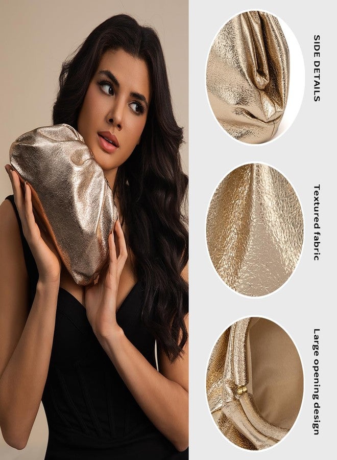 PHILOMENA Dressy Vegan Leather Clutch Purse for Women, Soft Pleated PU Evening Bag Dumpling Pouch for Weddings Proms (Gold) - Image 3
