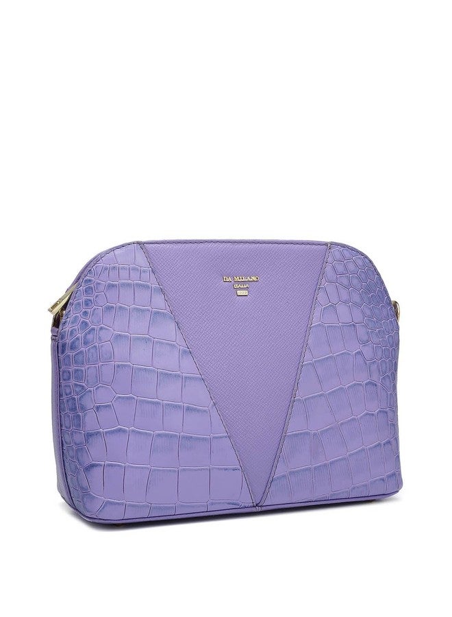 Da Milano Women's Leather Sling Bag - Purple - Image 2