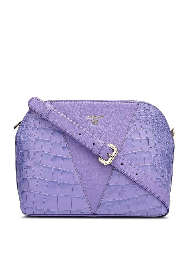 Da Milano Women's Leather Sling Bag - Purple - Image 1