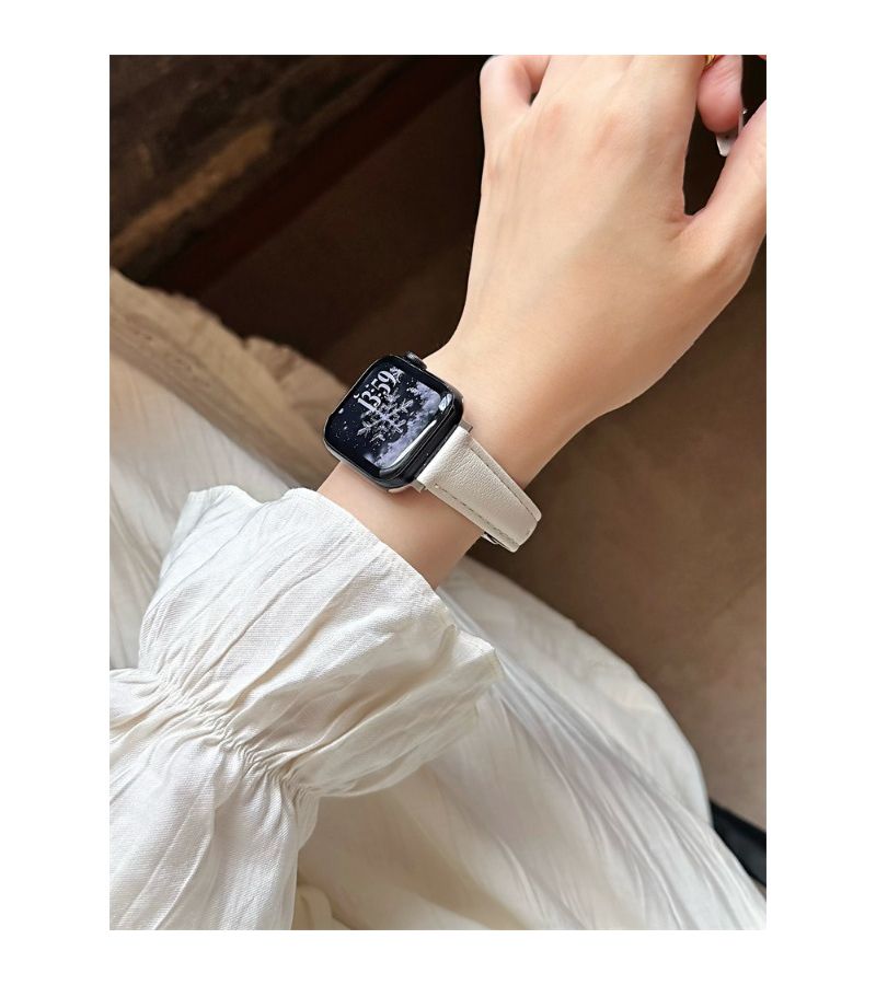 Handcrafted Synthetic Leather Watch Band White 38mm 40mm 41mm 42mm For Apple Watch - Image 5