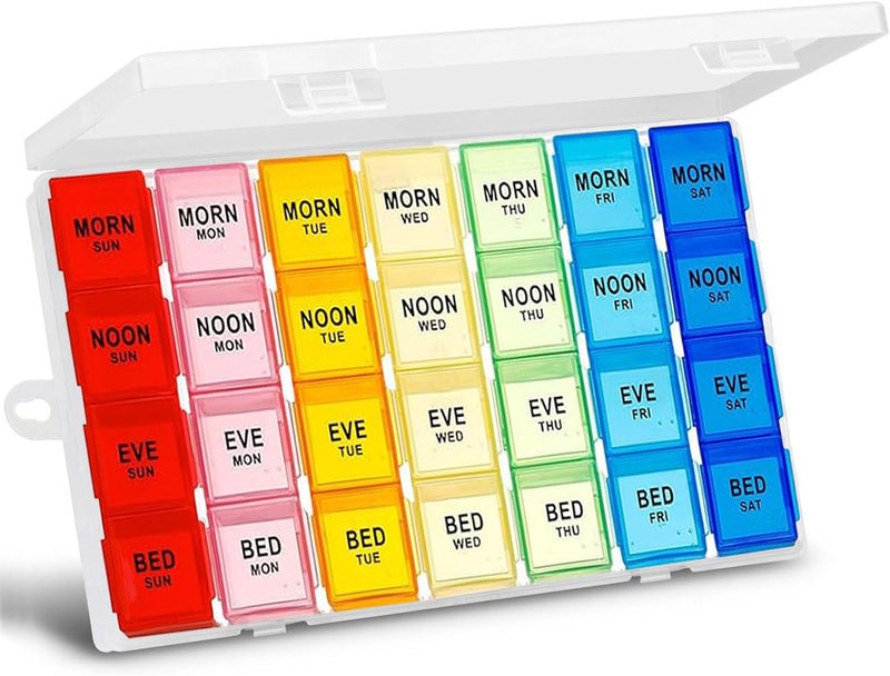 Acquwistach Extra Large Pill Box Weekly Pill Organizer 4 Times a Day, 7-Day Pill Boxes and Organizer, Big Compartments Pill Case, Monthly Medication Organizer 28 Days Dispenser for Fish Oils - Image 1