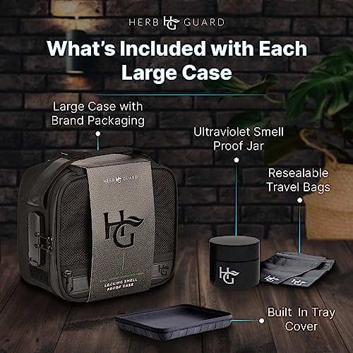 Herb Guard Large Smell Proof Bag & Case with Combination Lock (Holds Up to 3 Ounces) - includes YKK Zippers, 50ml Smell Proof Container and Jar, Built in Tray & Travel Bags (Black) - Image 2