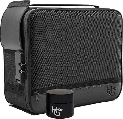Herb Guard Large Smell Proof Bag & Case with Combination Lock (Holds Up to 3 Ounces) - includes YKK Zippers, 50ml Smell Proof Container and Jar, Built in Tray & Travel Bags (Black) - Image 1