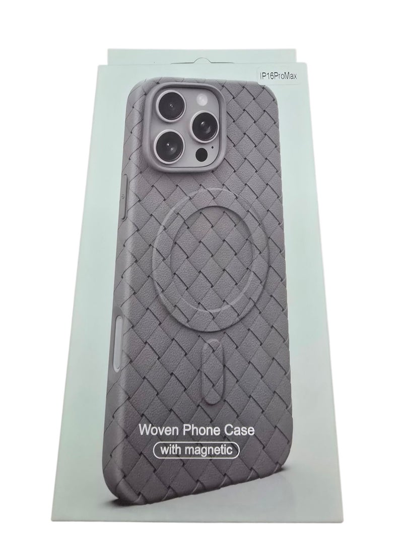 جراب لهاتف 16برو ماكس ، مصنوع من نسيج كامل، ملمس الجلد، أداة مبتكرة تجمع بين الحماية القصوى والتصميم الأنيق، باستخدام مواد عالية الجودة وتقنيات متقدمة، اللون: (رمادي) - Image 3