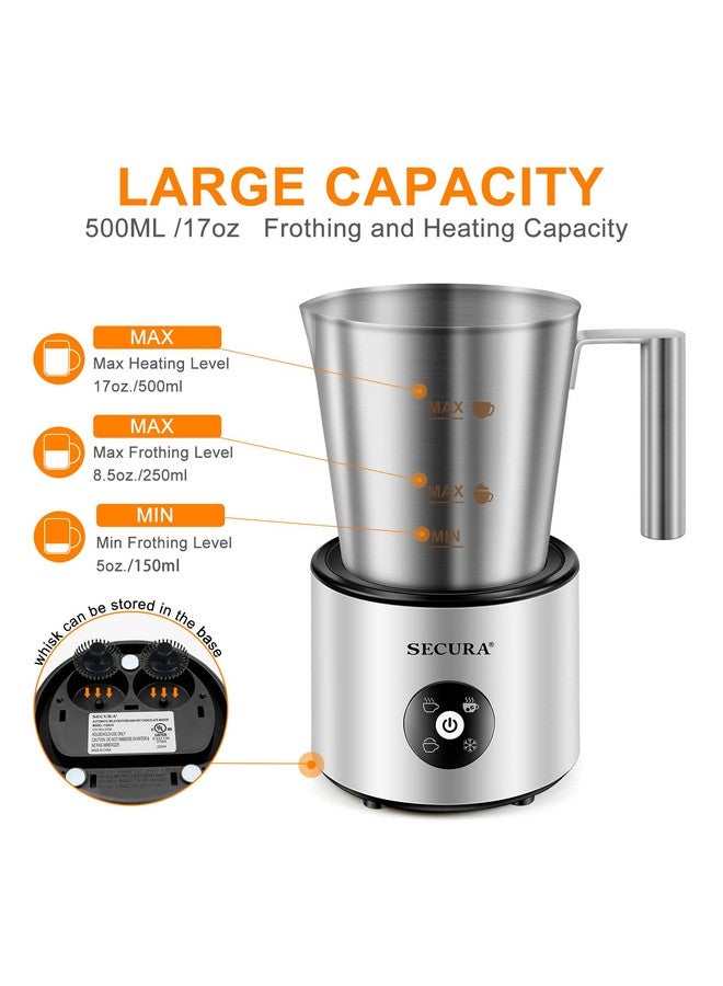 Secura Secura 4-in-1 Automatic Milk Frother, 17oz Teflon-Free Stainless Steel Jug, Hot/Cold Foam Maker & Milk Warmer for Latte, Cappuccino, Macchiato, Hot Chocolate, Includes Silicone Spatula & 2 Whisks  - Image 4