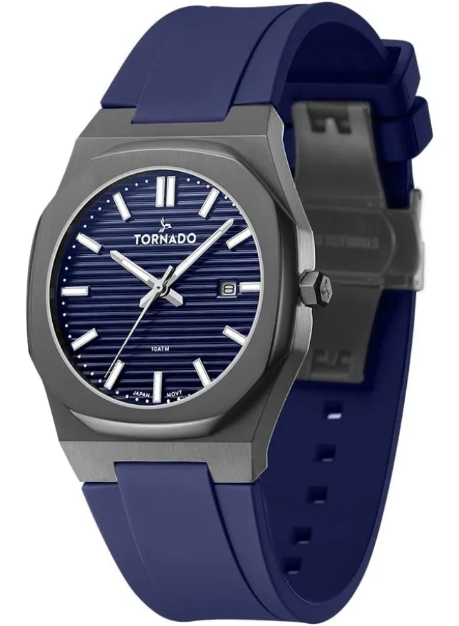 تورنيدو Tornado Spectra Men Japan Quartz Movement Watch, Analog Display And Silicone Strap - T22002-Xsnn, 40 Blue