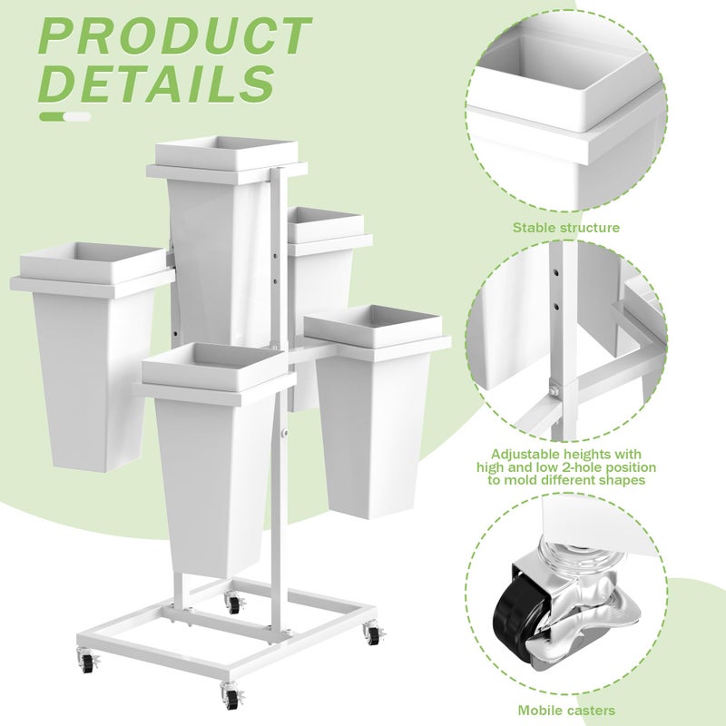 VGMiu Flower Display Stand with Buckets Wedding Flower Cart with Wheels, White Flower Pot Stand, Moving Florist Bouquet Shelf for Weddings Party Bridal Shower Event Patio Garden Living Room Decor - Image 3