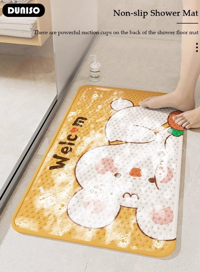 DUNISO Rabbit Parttern Anti Slip Bathroom Mat Shower Mat Waterproof Mat Foot Massage Mat With Drain Holes And Suction Cups 40*70cm Bath Mat For Tub, Toilet And Bathroom Floors-Yellow - Image 2