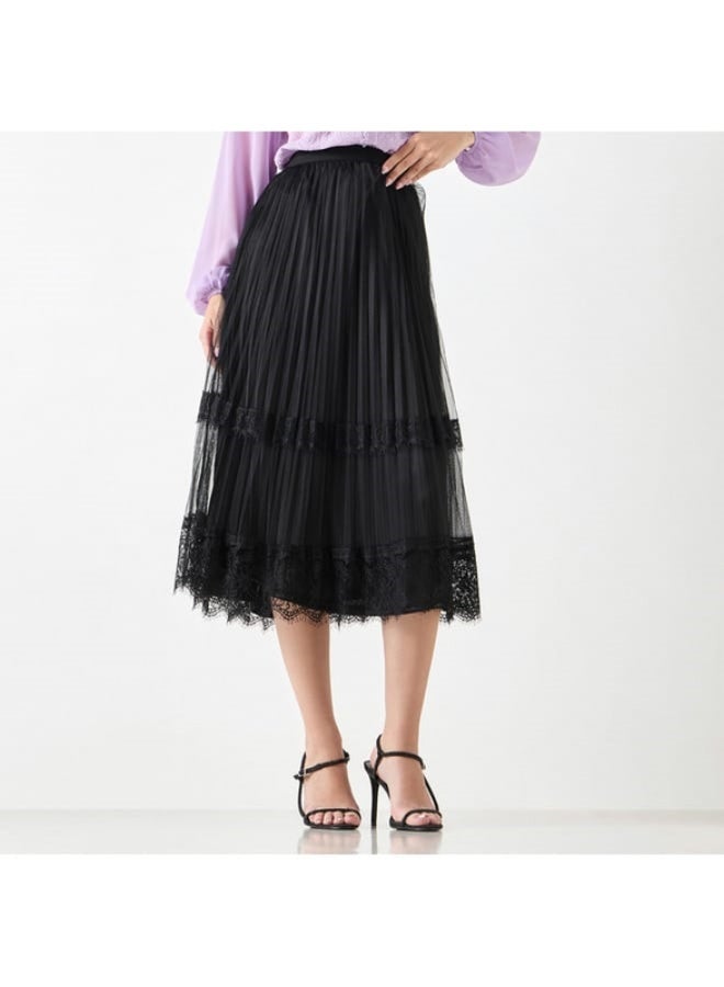 2Xtremz 2Xtremz Pleated Midi Skirt with Elasticated Waistband and Lace Detail - Image 4