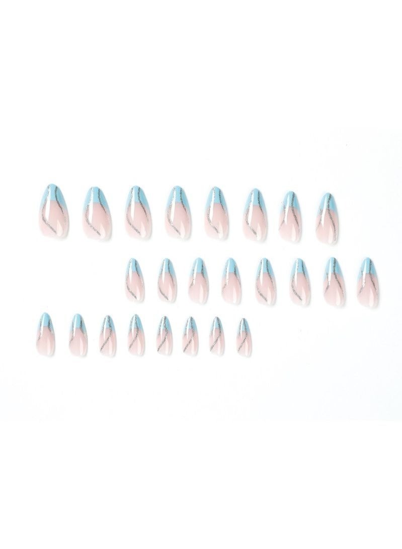 24Pcs Blue Waves Almond Nails Fake Nails - Image 3