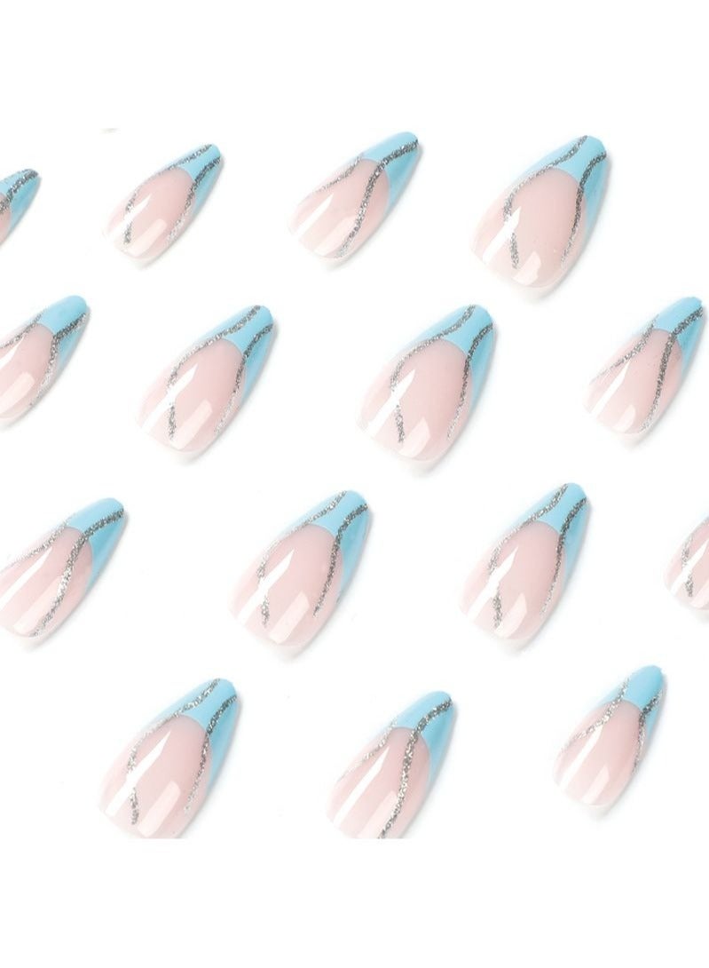 24Pcs Blue Waves Almond Nails Fake Nails - Image 2