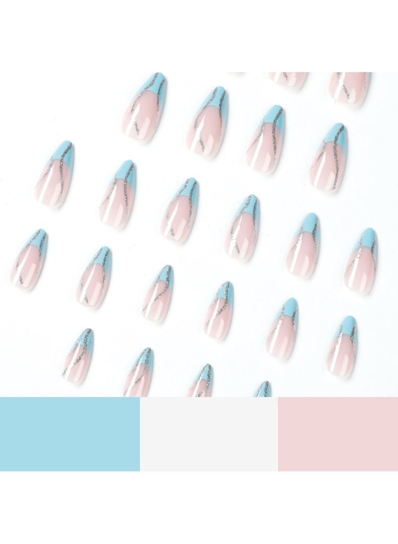 24Pcs Blue Waves Almond Nails Fake Nails - Image 5