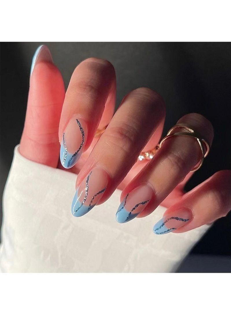 24Pcs Blue Waves Almond Nails Fake Nails - Image 1