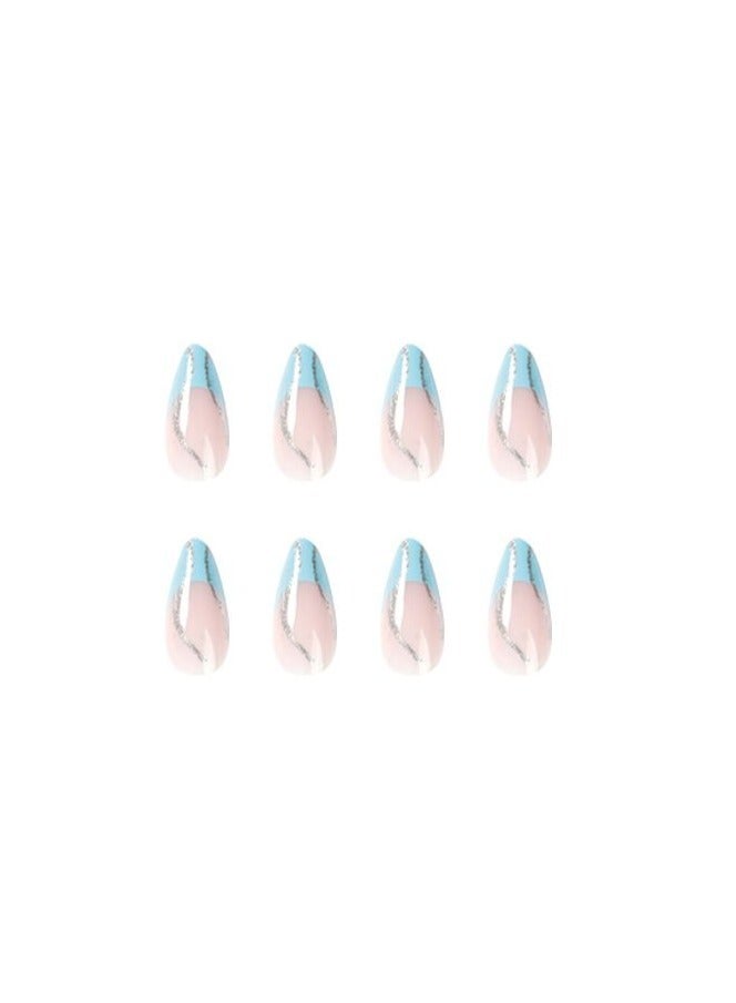 24Pcs Blue Waves Almond Nails Fake Nails - Image 4