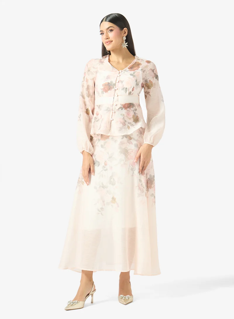 Khizana Floral Print Top & Skirt Set