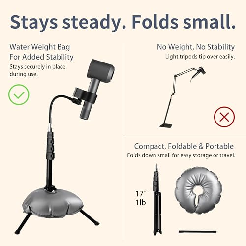 Hugabow Hair Dryer Stand - 360° Rotating Universal Holder, 20-65 Inch Adjustable, Hands Free for Pain Relief & Multi-Tasking - Image 5