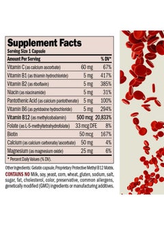 Andrew Lessman Vitamin B12 500 60 Capsules - Absorption-Protected Methylcobalamin (Natural Coenzyme Vitamin B12), Essential for Energy and Stress Support, Plus B-Complex, Easy to Swallow Capsules  - Image 2