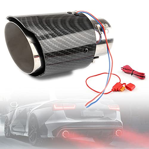 WENJTP 2.25 Inch LED Exhaust Tip Tailpipe Tip 60mm Straight Carbon Fiber Style Bolt Clamp On for Cars HTRACING (Red Light) - Image 1