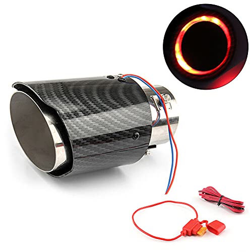 WENJTP 2.25 Inch LED Exhaust Tip Tailpipe Tip 60mm Straight Carbon Fiber Style Bolt Clamp On for Cars HTRACING (Red Light) - Image 2