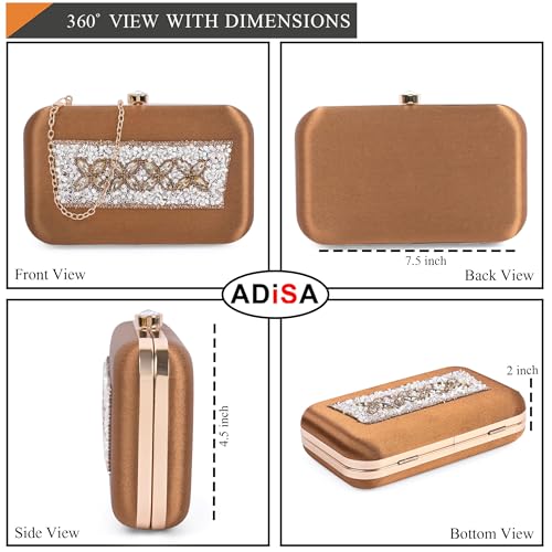 ADISA Beaded formal party clutch with gold chain for women and girls (CL108-COP) - Image 2