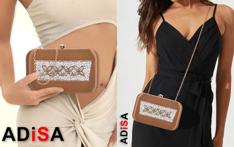 ADISA Beaded formal party clutch with gold chain for women and girls (CL108-COP) - Image 5