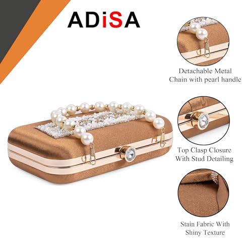 ADISA Beaded formal party clutch with gold chain for women and girls (CL108-COP) - Image 3