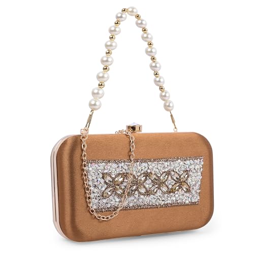 ADISA Beaded formal party clutch with gold chain for women and girls (CL108-COP) - Image 1