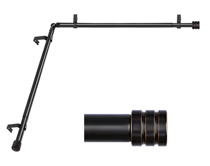 Heavy Duty Corner Window Curtain Rods 36 to 72 Inch HOTOZON 1 Inch Telescoping Single Drapery Rod Black End Cap Finials