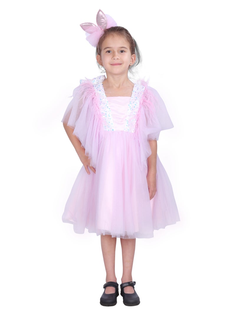 D'Daniela Pink Feathered Tulle Dress - Image 1