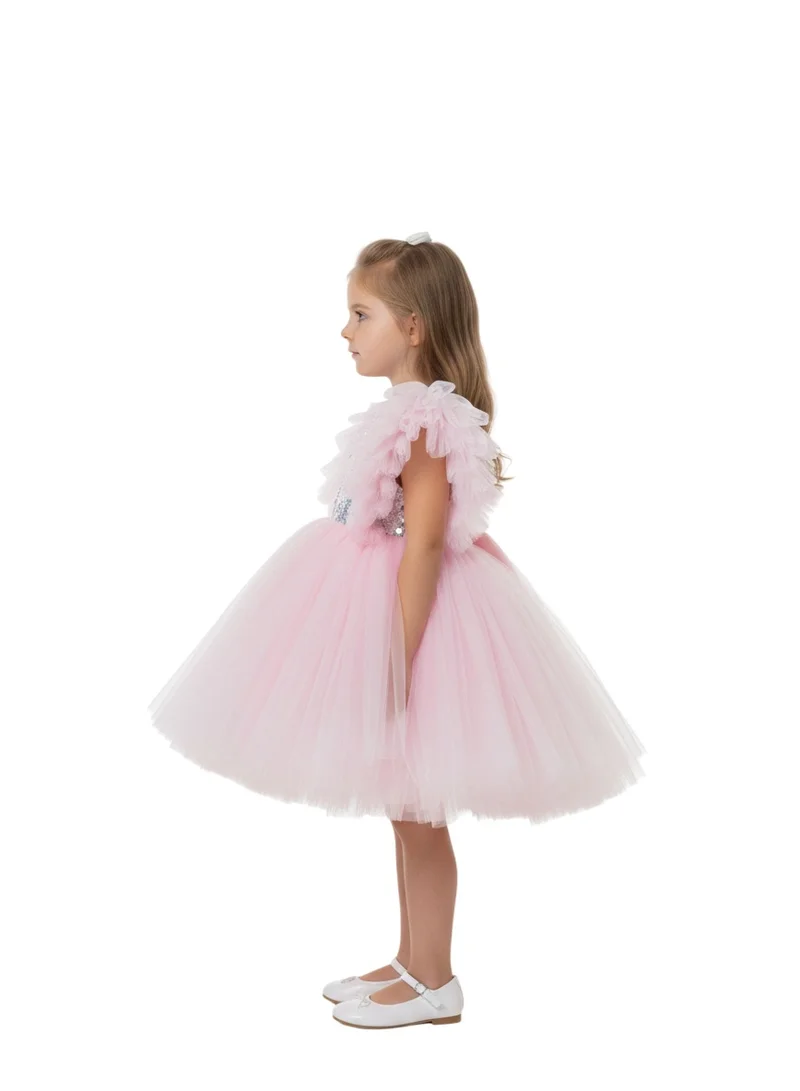 دىدانيالا فستان تول وردي مزين بالريش